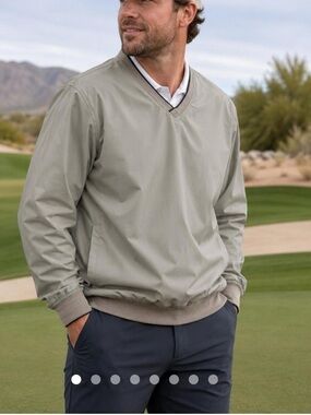 Izod Men's V-Neck Pullover Windbreaker Jacket - Sage Green